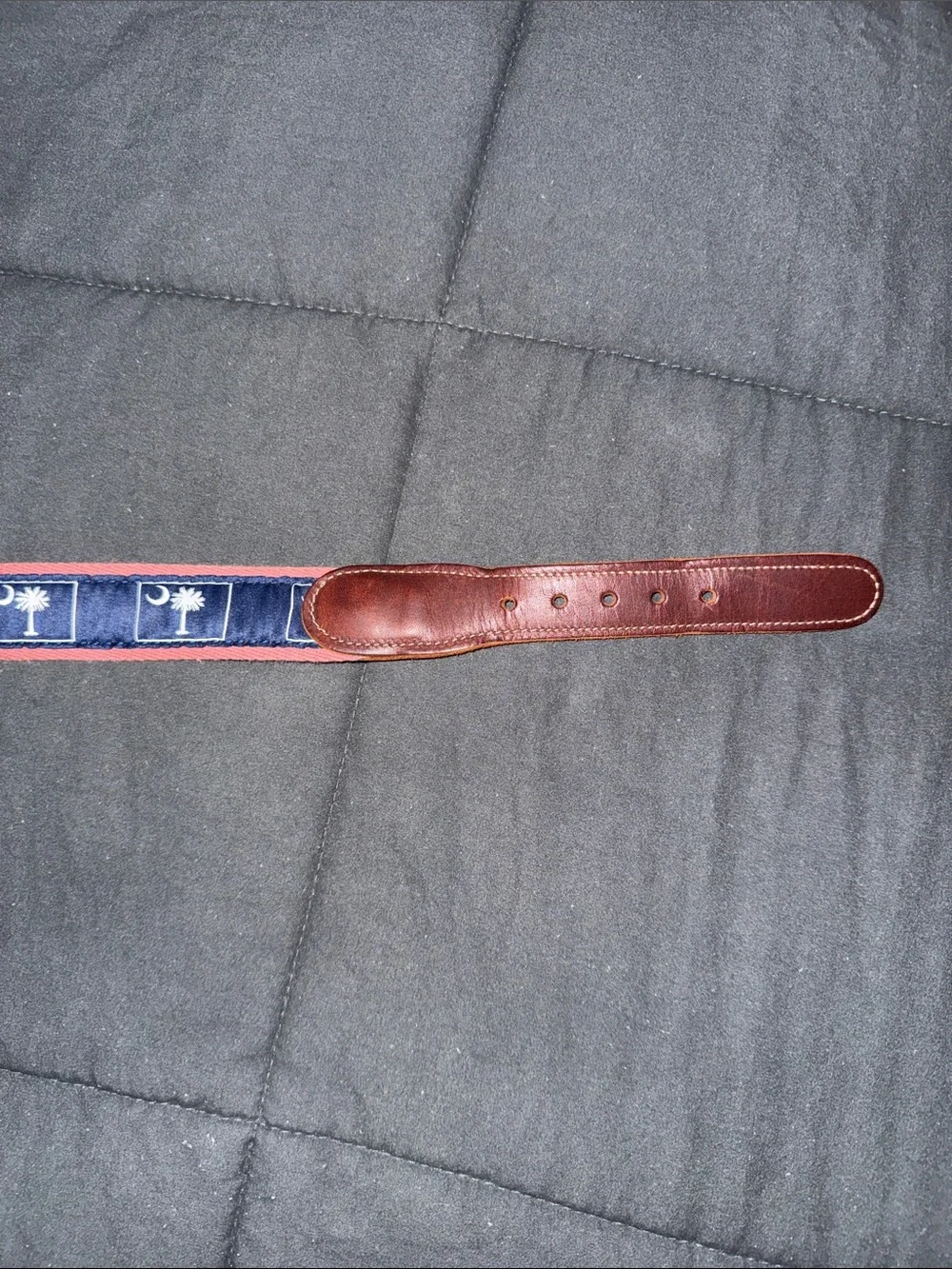 Preston Navy & Red Woven Strap Belt with Brown Leather